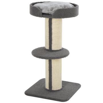Pawhut 81cm Cat Tree With Sisal Scratching Post, Cat Tower Kitten Activity Center Climbing Frame With Large Platform Lamb Cashmere Perch, Grey