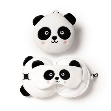 Panda Relaxeazzz Plush Round Travel Pillow & Eye Mask Set