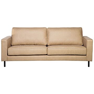 Sofa Beige Faux Leather 3 Seater Metal Legs Upholstered Back Minimalistic Modern Beliani