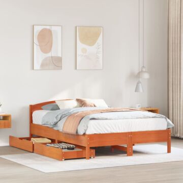 Vidaxl Bed Frame Without Mattress Wax Brown 120x190 Cm Small Double Solid Wood Pine