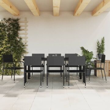 Vidaxl 9 Piece Garden Dining Set Black Poly Rattan And Steel