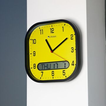 Clear Time Day Date Wall Clock (high Contrast) - Yellow