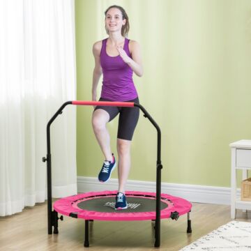 Homcom 40" Foldable Mini Fitness Trampoline, With Adjustable Foam Handle, Pink