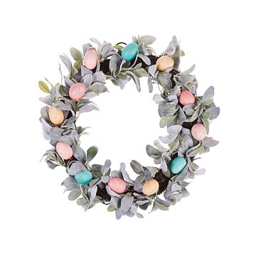 Easter Door Wreath Multicolour Handmade Artificial Leaves Decorative Eggs Round 50 Cm Table Wall Décor Traditional Rustic Style Beliani