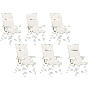 Set Of 6 Garden Chair Cushion Off-white Polyester Seat Backrest Pad Modern Design Outdoor Pad Beliani