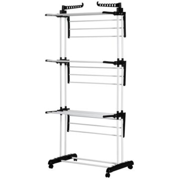 Homcom Foldable Clothes Drying Rack, 4-tier Steel Garment Laundry Rack With Castors For Indoor And Outdoor Use, Black