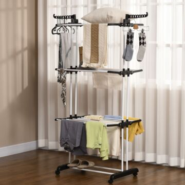 Homcom Foldable Clothes Drying Rack, 4-tier Steel Garment Laundry Rack With Castors, Black