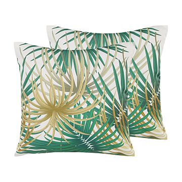 Set Of 2 Outdoor Cushions Multicolour Polyester Square 45 X 45 Cm Palm Leaf Motif Modern Design Beliani
