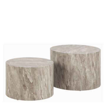 Dice Round Coffee Table Set In Grey Marble Effect