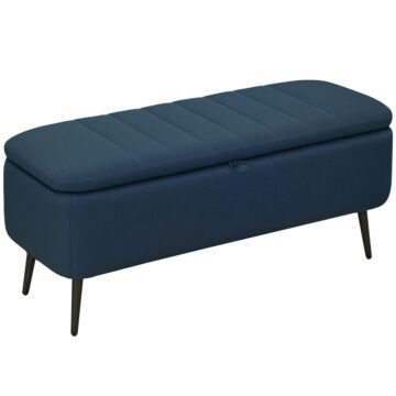 Homcom 92 X 31cm Linen-look Storage Ottoman - Dark Blue