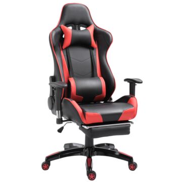 Homcom High-back Gaming Chair Swivel Home Office Computer Racing Gamer Recliner Chair Faux Leather With Footrest, Wheels, Red Black