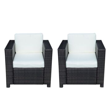Outsunny 2 Rattan Garden Single Seater Chair All Weather Wicker Weave Single Sofa Chair Armchair Patio Black