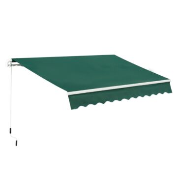 Outsunny Awnings For Patio Awning Canopy Shelter Garden Sun Shade Uv Blocker Light Weight Aluminium Frame W/ Hand Crank 3 X 2m Green