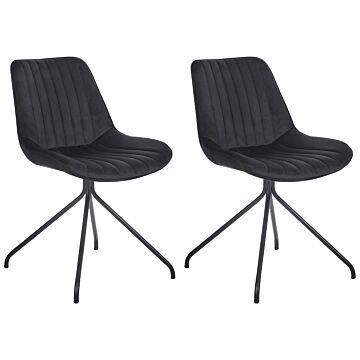 Set Of 2 Dining Chairs Black Velvet Upholstery Tufted Armless Black Cross Base Steel Frame Retro Design Beliani
