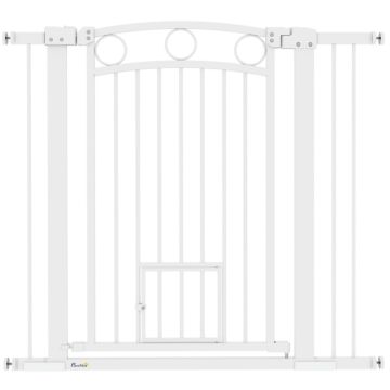 Pawhut 96cm Tall Dog Gate With Cat Door, 7cm And 14cm Extensions, For Stairs & Doorways, 76-104cm Width