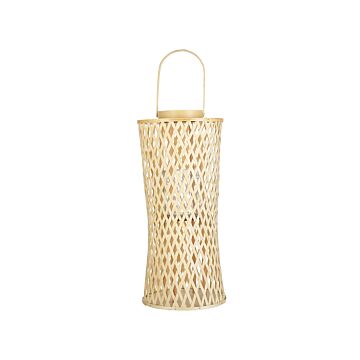 Candle Lantern Natural Bamboo Wood 58 Cm With Glass Candle Holder Boho Style Indoor Beliani