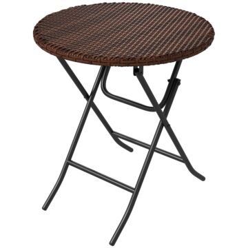 Outsunny Foldable Pe Rattan Outdoor Coffee Table, Metal Frame Wicker Round Side Table, Coffee Table Side Table For Lawn, Garden, Mixed Brown