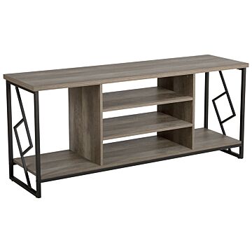 Tv Stand Dark Wood Finish For Up To 60ʺ Tv Black Metal Frame Media Unit With Open Shelves Beliani