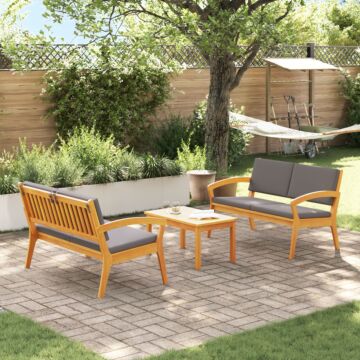 Vidaxl 3-piece Bistro Set With Cushions - Solid Acacia Wood