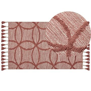 Area Rug Red Cotton 80 X 150 Cm Rectangular Hand Tufted Geometric Pattern Boho Beliani