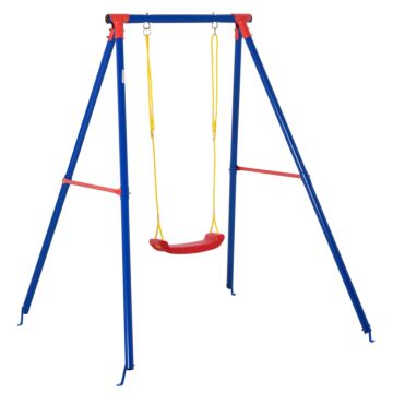 Outsunny Metal Swing Set With Seat Adjustable Rope Heavy Duty A-frame Stand Backyard Outdoor Playset For Kids Fun 6-12 Years Old Blue