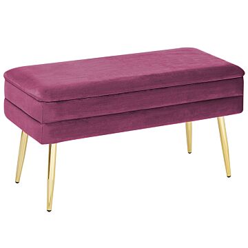 Bedroom Storage Bench Burgundy Polyester Velvet Upholstery Golden Legs Glam Design Solid Colour Living Room Furniture Beliani