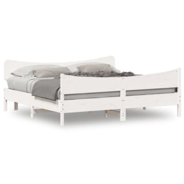 Vidaxl Bed Frame With Headboard White 180x200 Cm Super King Solid Wood Pine