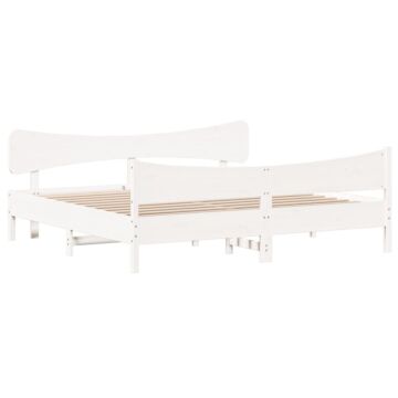 Vidaxl Bed Frame With Headboard White 180x200 Cm Super King Solid Wood Pine