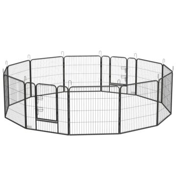 Pawhut Heavy Duty Puppy Play Pen, 12 Panels Pet Exercise Pet, Pet Playpen For Small And Medium Dogs