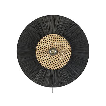 Wall Lamp Black Paper Textured Shade Japandi Natural Style Accent Light Beliani