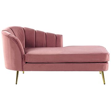 Chaise Lounge Pink Velvet Upholstery Gold Metal Legs Left Hand Beliani