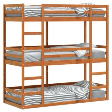 Vidaxl Triple Bunk Bed Wax Brown 90x190 Cm Solid Wood Pine