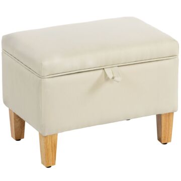 Homcom 16l Linen Storage Ottoman Padded Footstool With Rubberwood Legs For Storage Box, Bed End, Shoe Bench, Seating, Beige