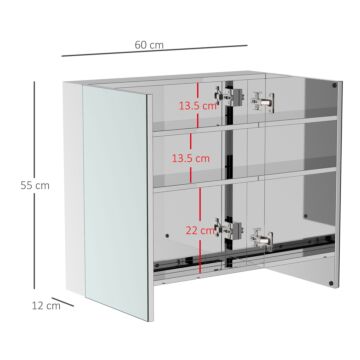 Homcom Stainless Steel Bathroom Mirror Cabinet, Double Doors