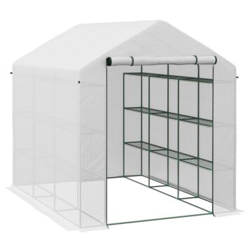 Outsunny Walk-in Greenhouse With 4 Tier 24 Shelves, Portable Grow House With Roll-up Zipped Door, 244 X 180 X 210 Cm, White