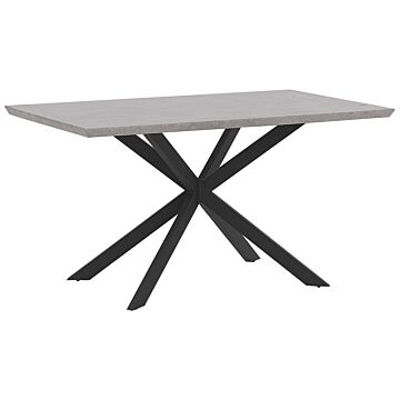Dining Table Concrete Effect Wooden Top Black Metal Legs 140 X 80 Cm 6 Seater Rectangular Industrial Beliani