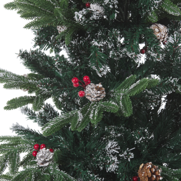 Artificial Snow Christmas Tree Green Pvc Metal Base 180 Cm With Pine Cones Holly Berries Traditional Beliani