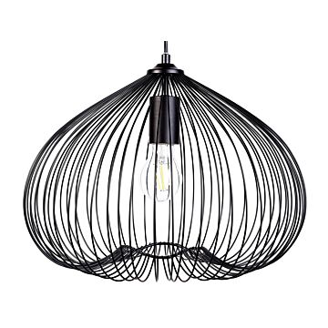 1-light Pendant Ceiling Black Metal Shade Cage Wire Industrial Beliani