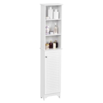 Homcom Freestanding Tallboy Bathroom Storage Cabinet W/ 6 Shelves Cupboard Tower Organisation Home Bathroom Furniture White