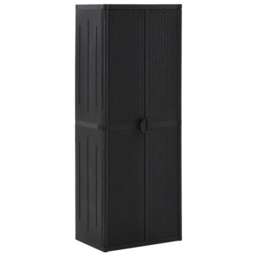 Vidaxl Garden Storage Cabinet Black 65x45x172 Cm Pp Rattan