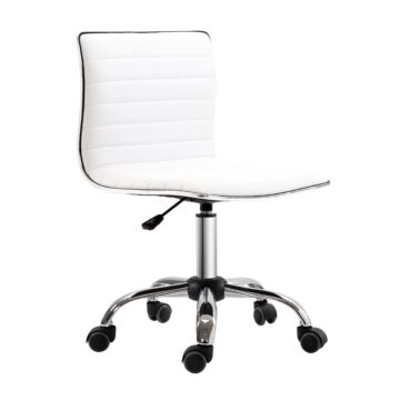 Homcom Adjustable Swivel Office Chair With Armless Mid-back In Pu Leather And Chrome Base - White