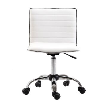 Homcom Adjustable Swivel Office Chair With Armless Mid-back In Pu Leather And Chrome Base - White