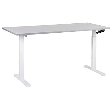 Manually Adjustable Desk Grey Tabletop White Steel Frame 160 X 72 Cm Sit And Stand Square Feet Modern Design Office Beliani