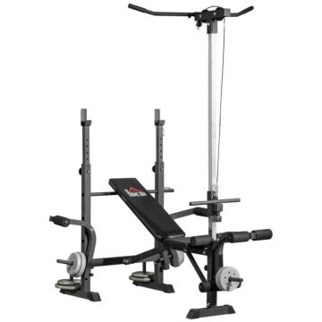 Homcom Adjustable Weight Bench With Pulley System, Incline Bench Press Set With Squat Rack, Leg Developer, Butterfly And Weight Storage, For Home Gym Full Body Workout