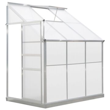 Outsunny Walk-in Greenhouse Lean To Wall Greenhouse Garden Heavy Duty Aluminium Polycarbonate With Roof Vent For Plants, 6 X 4 Ft