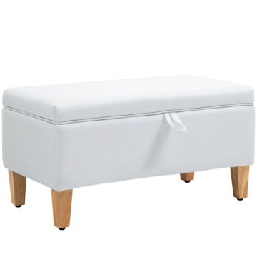 Homcom Linen Storage Ottoman Padded Footstool With Rubberwood Legs For Storage Box, Bed End, Shoe Bench, Seating, Cream White