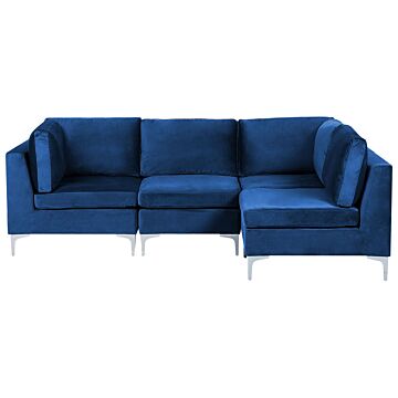 Left Hand Modular Corner Sofa Blue Velvet 4 Seater L-shaped Silver Metal Legs Glamour Style Beliani