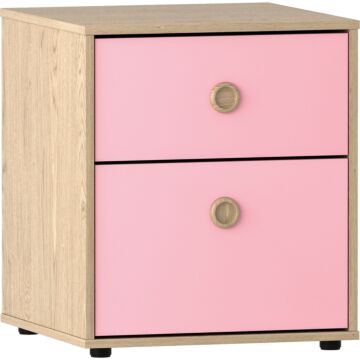 Junior Vida Neptune 2 Drawer Bedside Table, Pink & Oak