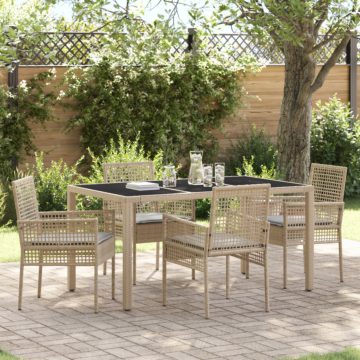 Vidaxl 5 Piece Garden Dining Set With Cushions Beige Poly Rattan