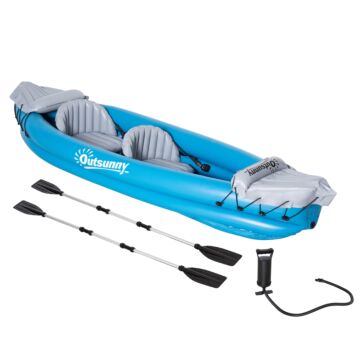 Outsunny Inflatable Kayak 2-person Inflatable Boat Canoe Set W/ Air Pump, Aluminium Oars, Blue, 330x105x50cm